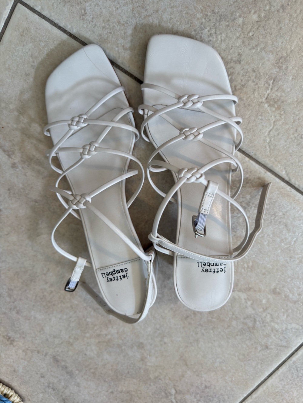 Jeffrey Campbell White Strappy Knotted Heeled Sandals | Size 7.5 - Picture 9 of 11